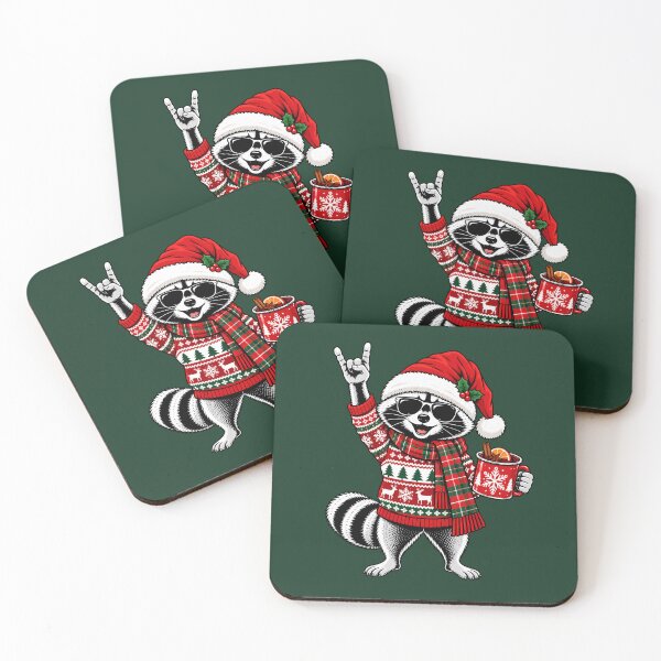 Item preview, Cool Christmas Raccoon with Mulled Wine Rock Hand designed and sold by Infinitee8hirts.