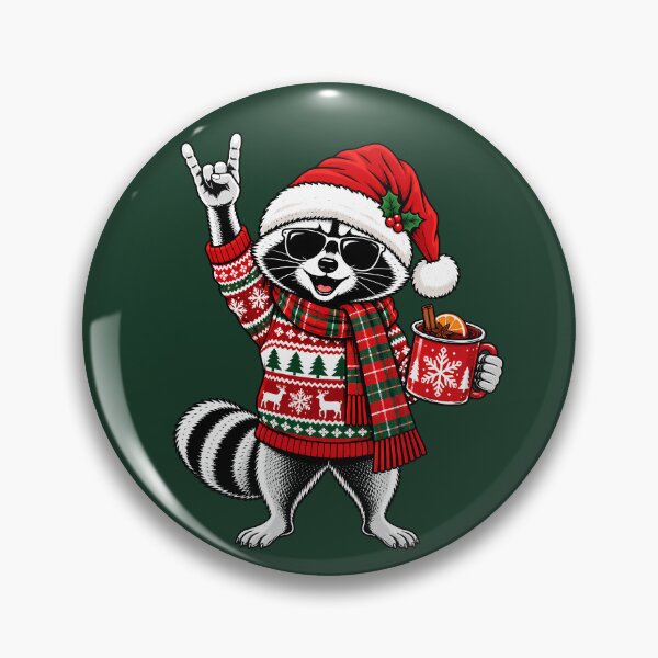 Item preview, Cool Christmas Raccoon with Mulled Wine Rock Hand designed and sold by Infinitee8hirts.