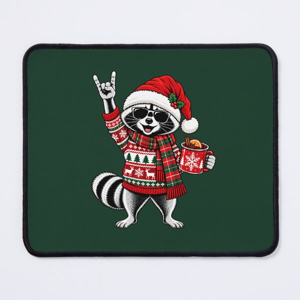 Item preview, Cool Christmas Raccoon with Mulled Wine Rock Hand designed and sold by Infinitee8hirts.