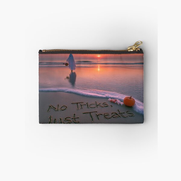 Item preview, No Tricks Just Treats Sand Inscription With Ghost And Pumpkin At Sunset designed and sold by chase-thewave.