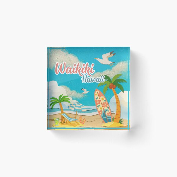 Item preview, Waikiki Hawaii Retro Paper-Cut Tropical Beach Art | Vacation Souvenir designed and sold by DonnaRaine.