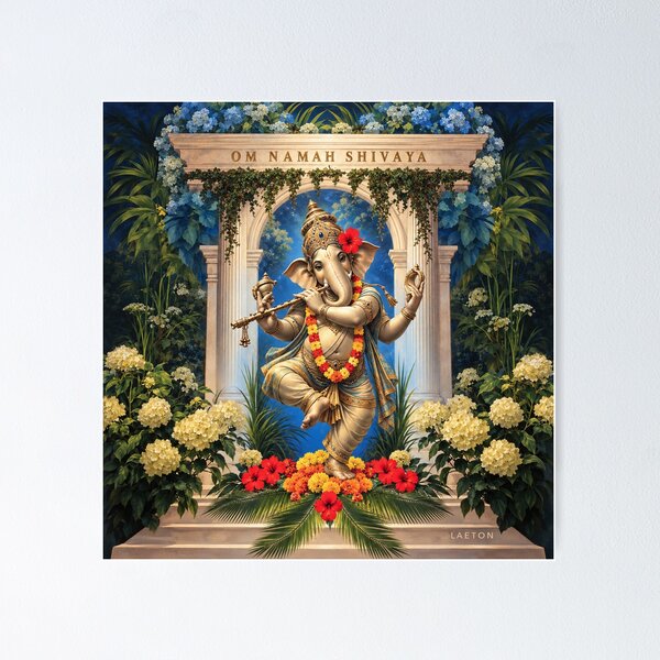 Item preview, Ganesha Playing Flute in Garden designed and sold by Laeton Designs.