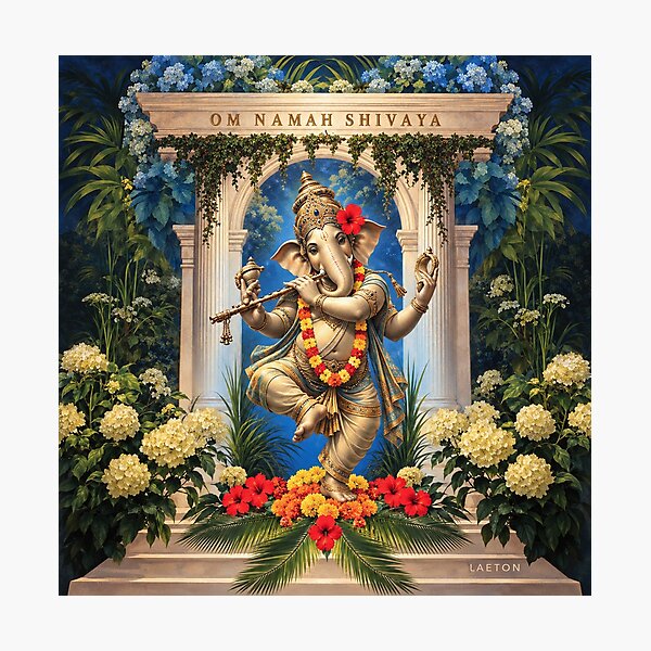 Item preview, Ganesha Playing Flute in Garden designed and sold by Laeton Designs.