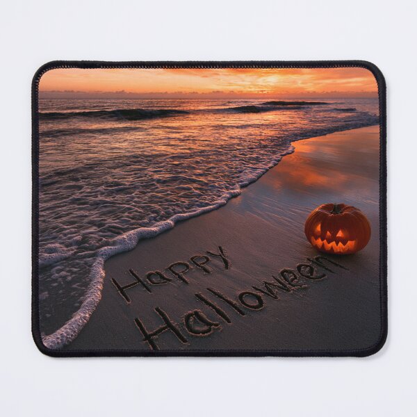 Item preview, Happy Halloween Sand Inscription With Glowing Jack-O-Lantern At Sunset Beach designed and sold by chase-thewave.