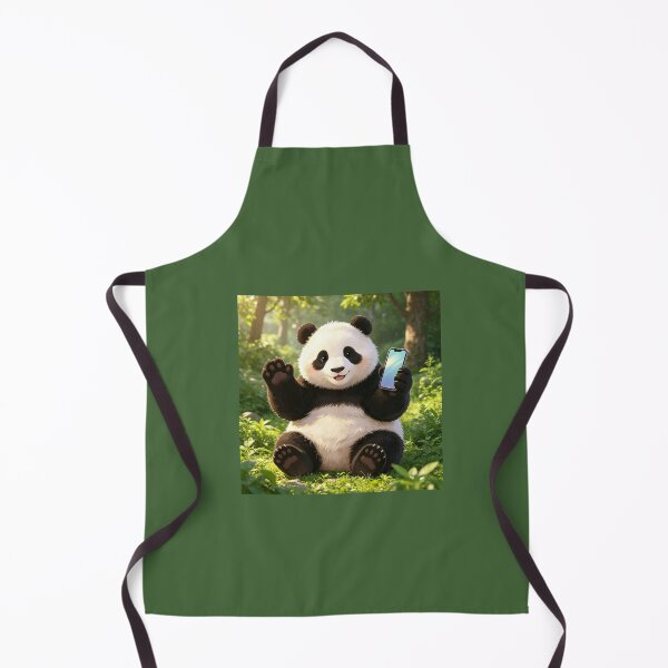 Item preview, panda waving with cell phone in nature designed and sold by mixoubraw.
