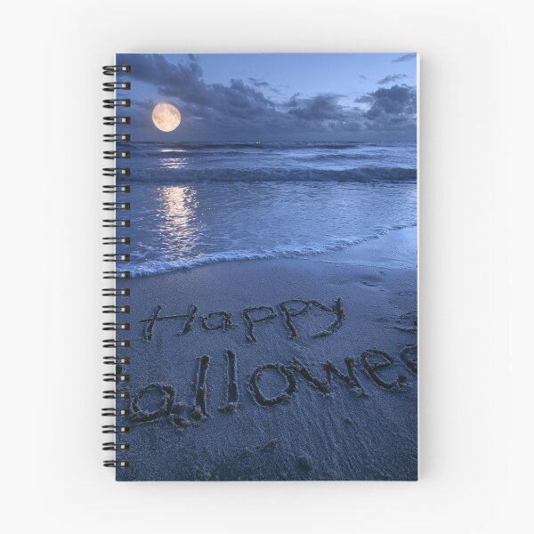 Item preview, Happy Halloween Sand Inscription With Black Cat Under Full Moon Shoreline designed and sold by chase-thewave.
