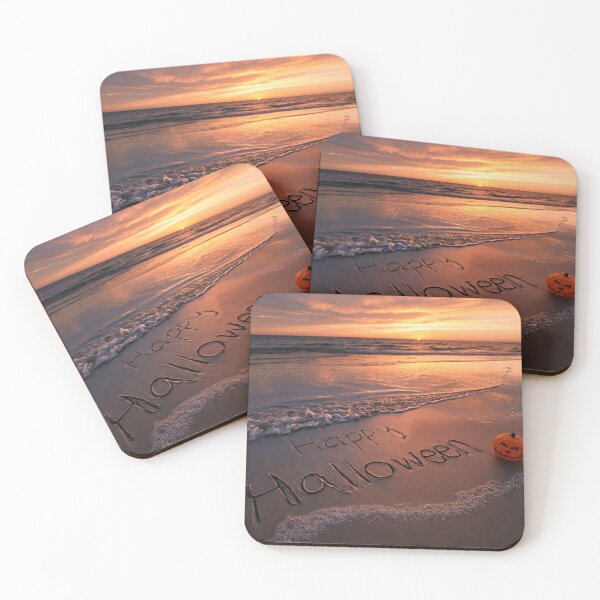 Item preview, Happy Halloween Sand Inscription With Small Pumpkin At Sunset Shoreline designed and sold by chase-thewave.