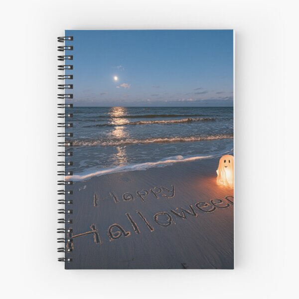 Item preview, Happy Halloween Sand Inscription With Glowing Ghost Figure Under Moonlit Shoreline designed and sold by chase-thewave.