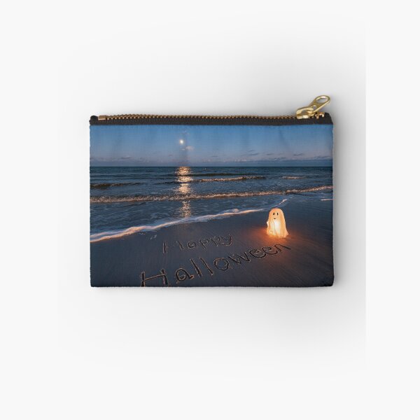 Item preview, Happy Halloween Sand Inscription With Glowing Ghost Figure Under Moonlit Shoreline designed and sold by chase-thewave.
