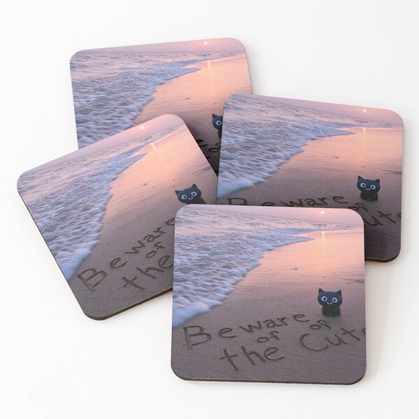 Item preview, Beware Of The Cute Sand Inscription With Black Cat Figure At Sunset Shoreline designed and sold by chase-thewave.