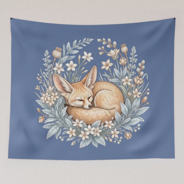 Item preview, Cozy Winter Sleeping Fennec Fox Among Flowers designed and sold by BirdsnStuff.