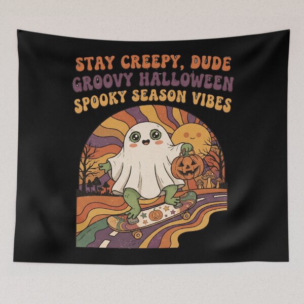 Item preview, Groovy Skater Ghost Froggy Dude Stay Creepy Halloween designed and sold by Basma Designs | Retro, Kawaii Shirts & Stickers.