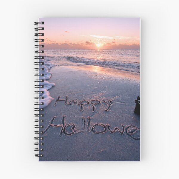 Item preview, Happy Halloween Sand Inscription With Black Cat Figure At Sunset Beach designed and sold by chase-thewave.