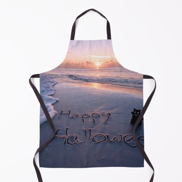 Item preview, Happy Halloween Sand Inscription With Black Cat Figure At Sunset Beach designed and sold by chase-thewave.