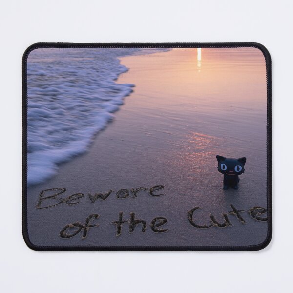 Item preview, Beware Of The Cute Sand Inscription With Black Cat Figure At Sunset Shoreline designed and sold by chase-thewave.