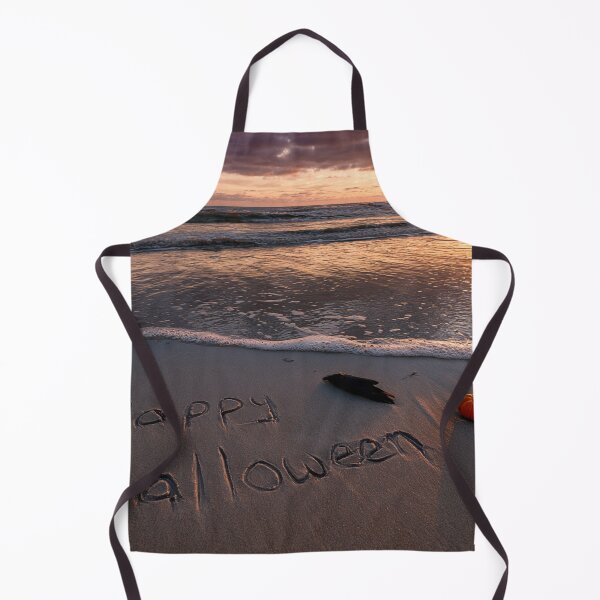 Item preview, Happy Halloween Sand Inscription With Pumpkin And Driftwood At Sunset Shoreline designed and sold by chase-thewave.