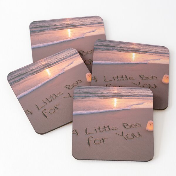 Item preview, A Little Boo For You Sand Inscription With Glowing Ghost At Sunset Beach designed and sold by chase-thewave.