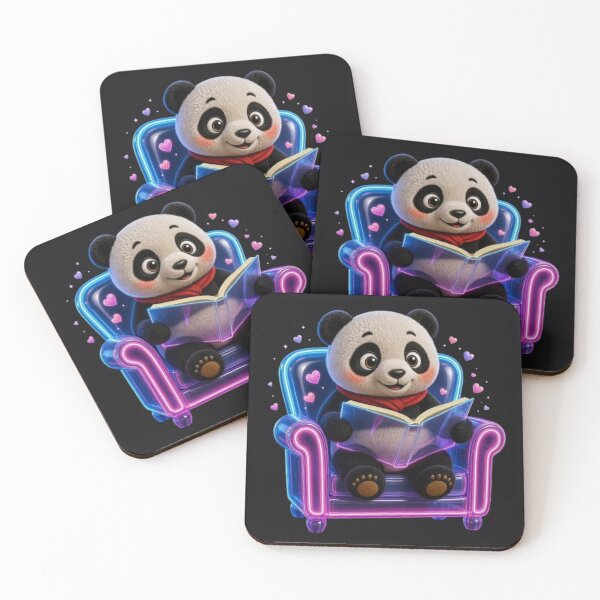 Item preview, Cute Panda Reading Book in Neon Chair Aesthetic designed and sold by Breezes-of-Ida.