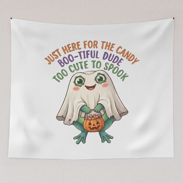 Item preview, Cute Halloween Froggy Dude Just Here For The Candy Ghost designed and sold by Basma Designs | Retro, Kawaii Shirts & Stickers.