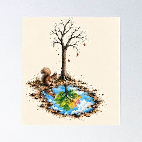 Item preview, Squirrel Looking into an Autumn Puddle designed and sold by Maria Dryfhout.