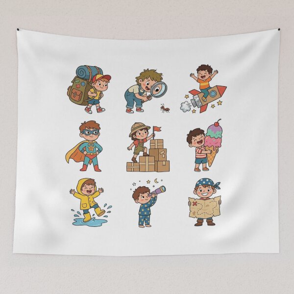 Item preview, Little Adventurer Pretend Play Childhood Dreams Vintage Cartoon Sticker Sheet Pack designed and sold by mood-draftsman.