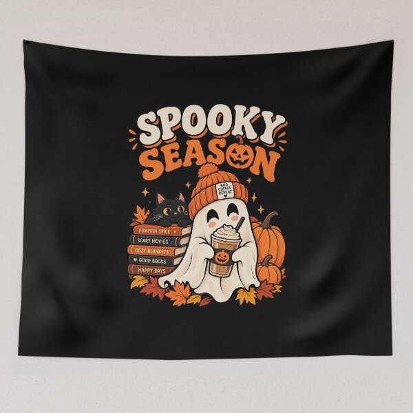 Item preview, Spooky Season Cute Ghost Black Cat Pumpkin Spice Coffee designed and sold by Ridaelb.