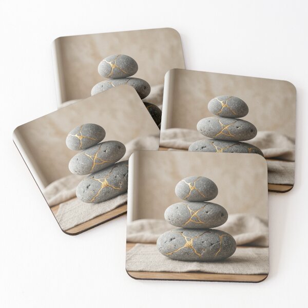 Item preview, Kintsugi River Stones Art Print - Zen Cairn Wabi-Sabi Decor designed and sold by Purrfecta.