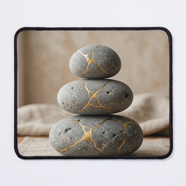 Item preview, Kintsugi River Stones Art Print - Zen Cairn Wabi-Sabi Decor designed and sold by Purrfecta.