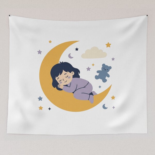 Item preview, Sleeping Baby On Crescent Moon Sweet Dreams Vintage Nursery Art designed and sold by mood-draftsman.