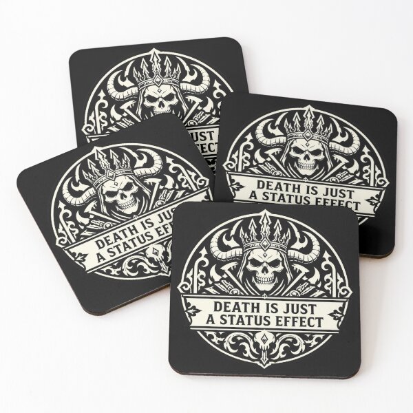 Item preview, Death Is Just A Status Effect - Split Silhouette RPG Skull designed and sold by Dice_Goblin_Studio.