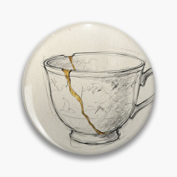 Item preview, Kintsugi Sketch Art Print - Hand-Drawn Gold Line Teacup designed and sold by Purrfecta.