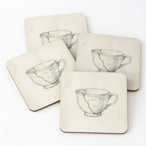 Item preview, Kintsugi Sketch Art Print - Hand-Drawn Gold Line Teacup designed and sold by Purrfecta.