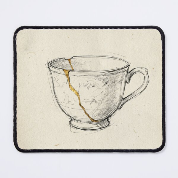 Item preview, Kintsugi Sketch Art Print - Hand-Drawn Gold Line Teacup designed and sold by Purrfecta.