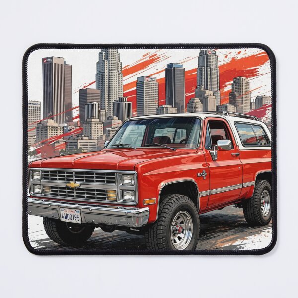 Item preview, Retro Red K5 Blazer Classic SUV - 80s Los Angeles City Skyline Art designed and sold by redkat-4.
