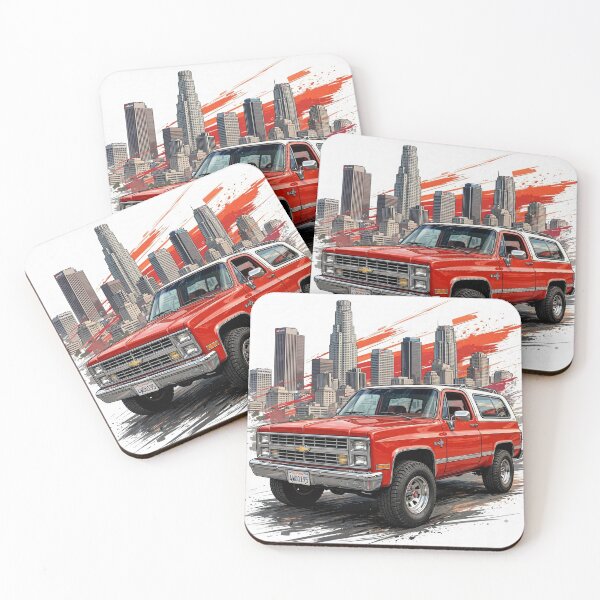 Item preview, Retro Red K5 Blazer Classic SUV - 80s Los Angeles City Skyline Art designed and sold by redkat-4.