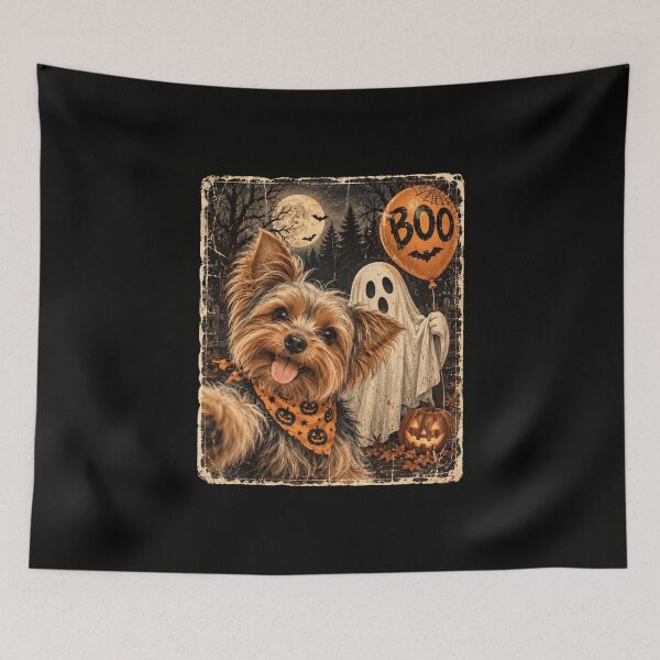 Item preview, Halloween Dog Portrait with Ghost and Pumpkin Balloon designed and sold by anapldv.