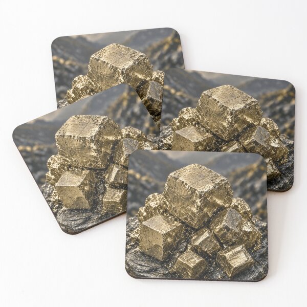 Item preview, Golden Pyrite Crystals Mineral Geology Cube Art designed and sold by PhoceaWallpaper.