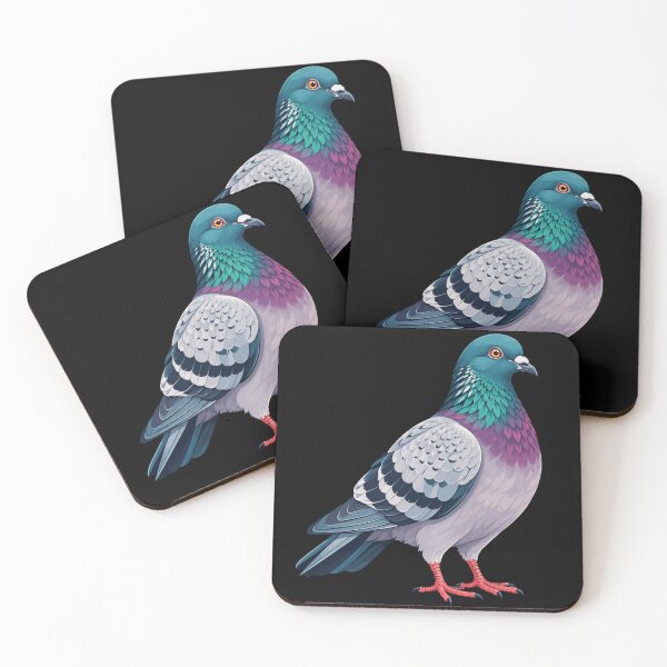 Item preview, pigeon art colorful illustrated bird on black background designed and sold by anapldv.