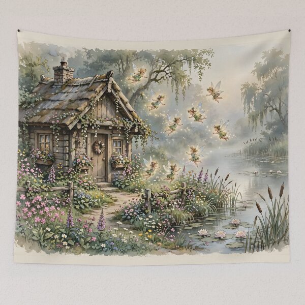 Item preview, Fairy Flock Outside the Druid's River Cottage designed and sold by Fanta-sticky.