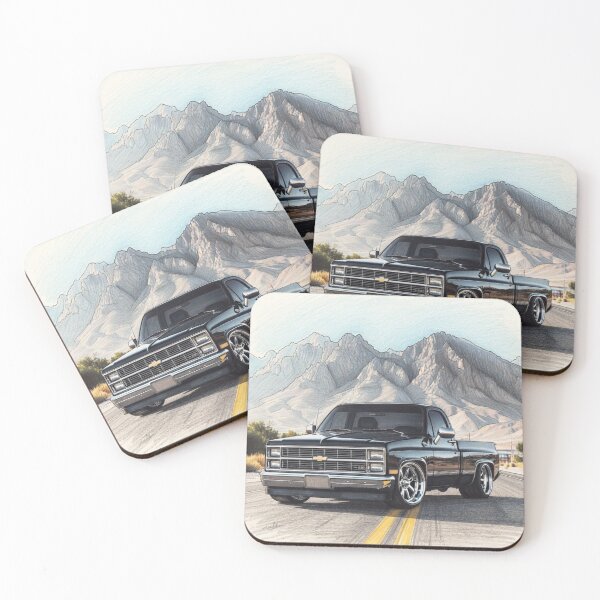 Item preview, Black Lowered C10 Square Body - Classic 80s Chevy Pickup Desert Mountain Art designed and sold by redkat-4.