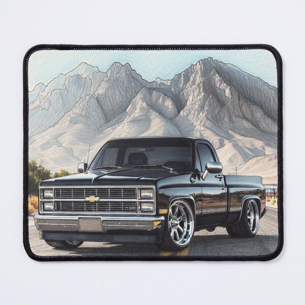 Item preview, Black Lowered C10 Square Body - Classic 80s Chevy Pickup Desert Mountain Art designed and sold by redkat-4.