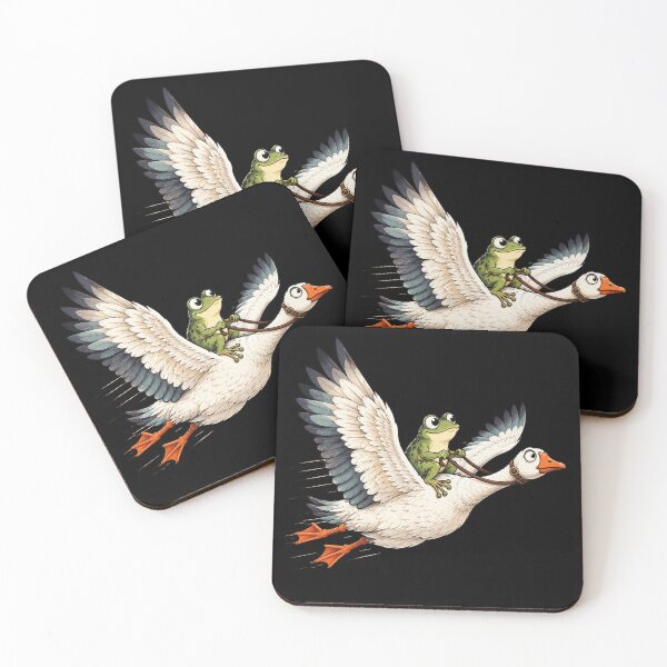 Item preview, frog whimsical fantasy animal riding flying goose art designed and sold by anapldv.