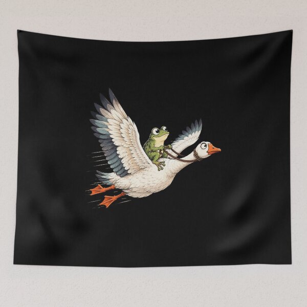 Item preview, frog whimsical fantasy animal riding flying goose art designed and sold by anapldv.