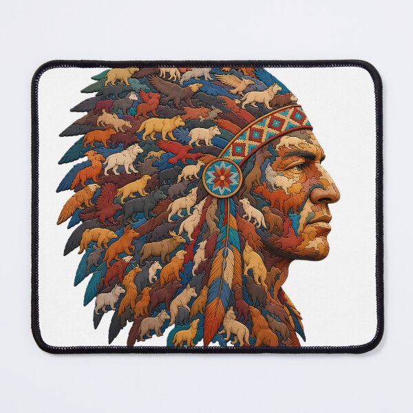 Item preview, Native American Chief Spirit Animal Illusion Wooden Jigsaw Puzzle designed and sold by VisualVerseLab.