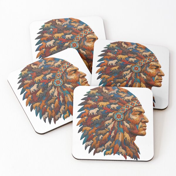 Item preview, Native American Chief Spirit Animal Illusion Wooden Jigsaw Puzzle designed and sold by VisualVerseLab.