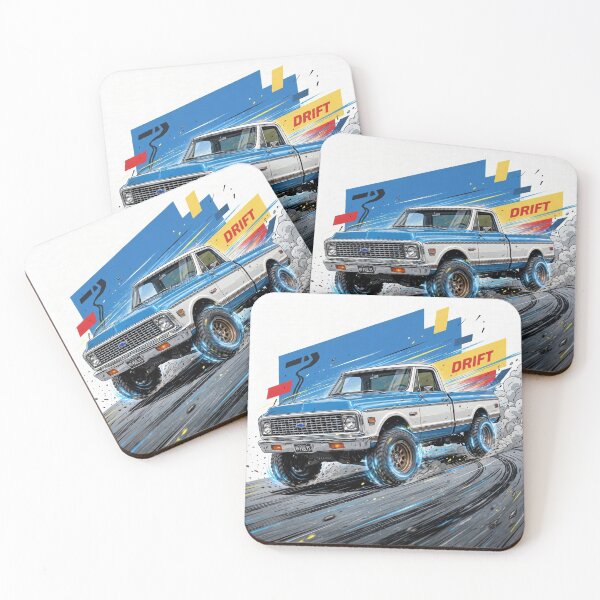 Item preview, Camioneta Chevy K10 azul y blanca para drifting - Arte retro de las camionetas clásicas de los años 70 para drifting designed and sold by redkat-4.