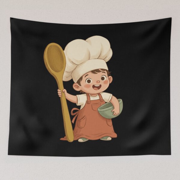 Item preview, Little Chef Giant Wooden Spoon Cute Kid Baker Storybook Art designed and sold by mood-draftsman.