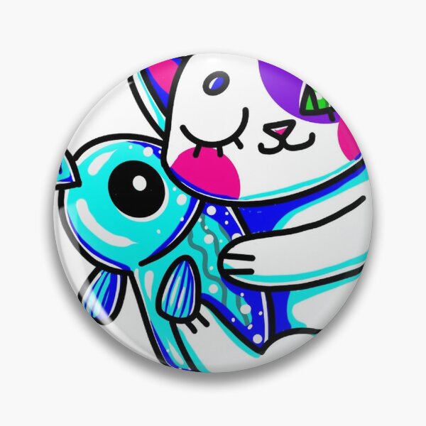 Item preview, Cat Hugging Fish Kawaii Sticker by Storey Art designed and sold by Storey Art.