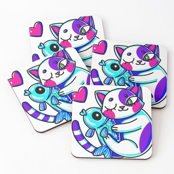 Item preview, Cat Hugging Fish Kawaii Sticker by Storey Art designed and sold by Storey Art.