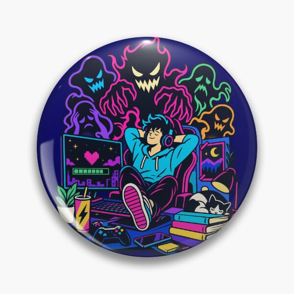 Item preview, Spooky Neon Gaming Room with Ghosts designed and sold by karamram.